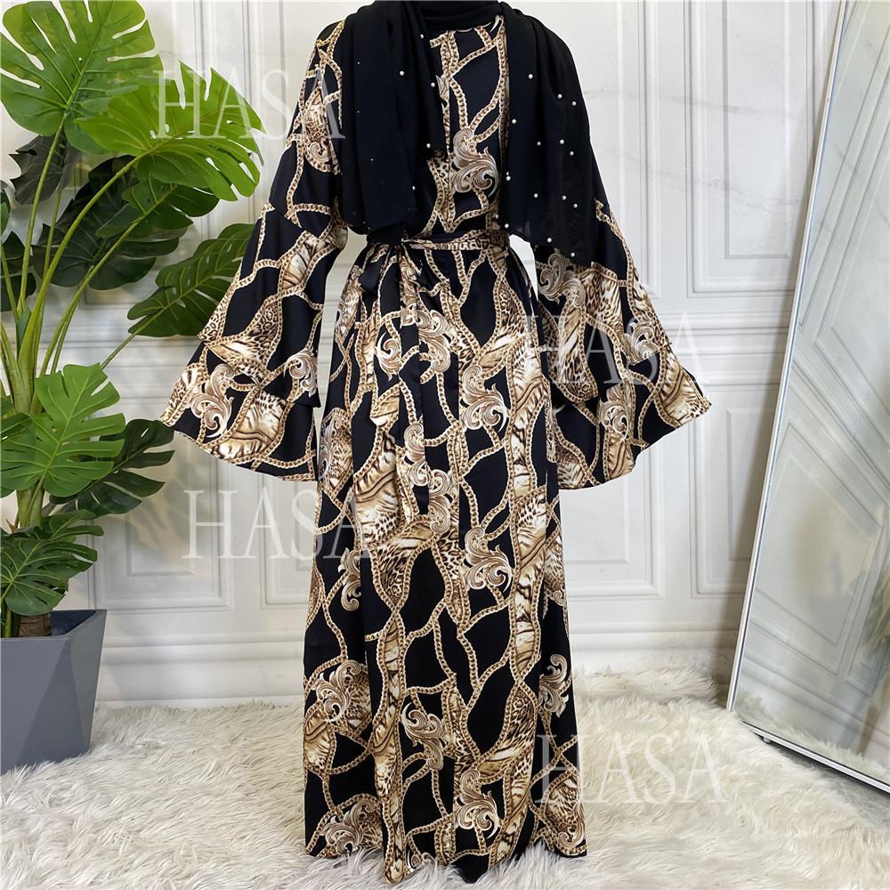 HS6590 Fashionable Printed Loose-fitting Dress with Lace-up Design and Wide Swing