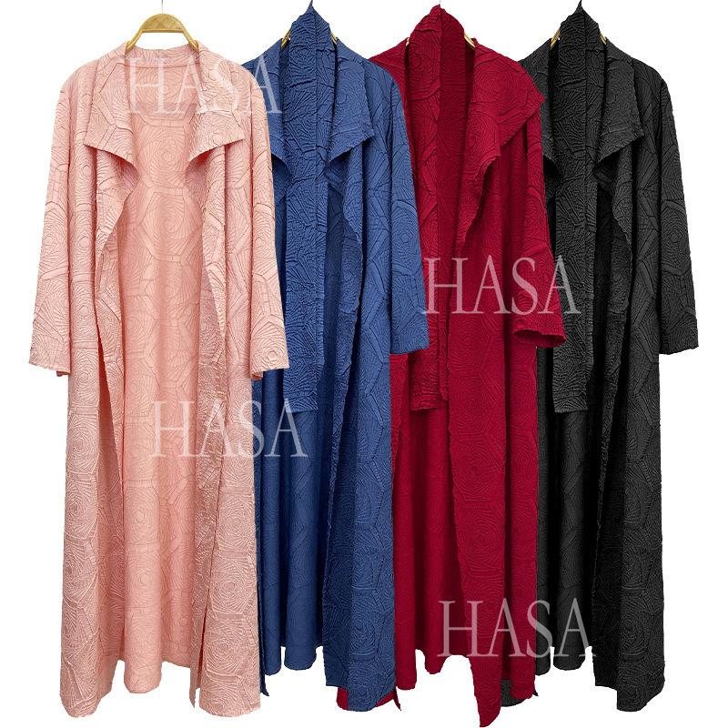HS6592 Embroidered Pleated Cardigan Jacket - Large Size, Comfortable Mid-Length