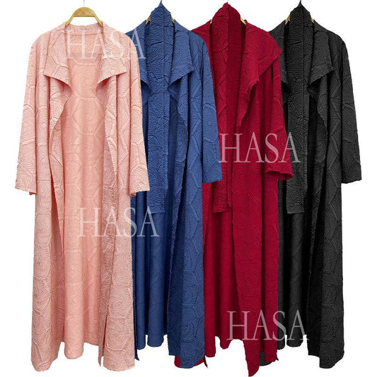 HS6592 Embroidered Pleated Cardigan Jacket - Large Size, Comfortable Mid-Length