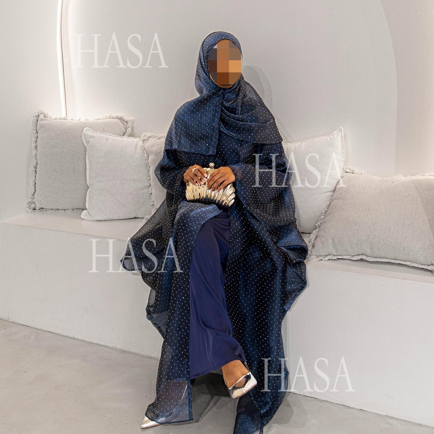 HS6493 Lightweight Ice Flower Ruffle Textured Rhinestone Robe Three-Piece Set