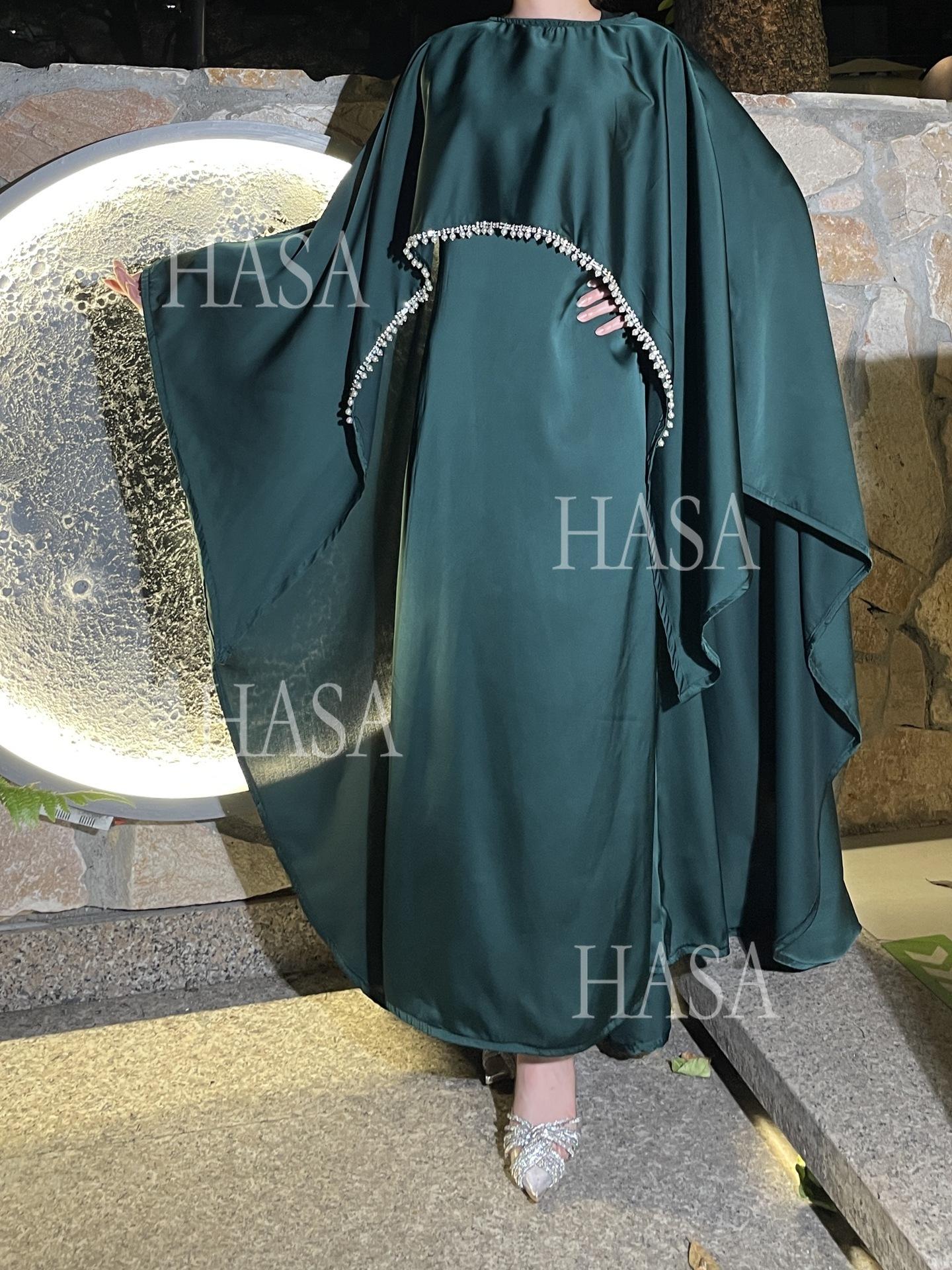 HS6476 Long Sleeves Glossy Robe with Pearl Embellishment