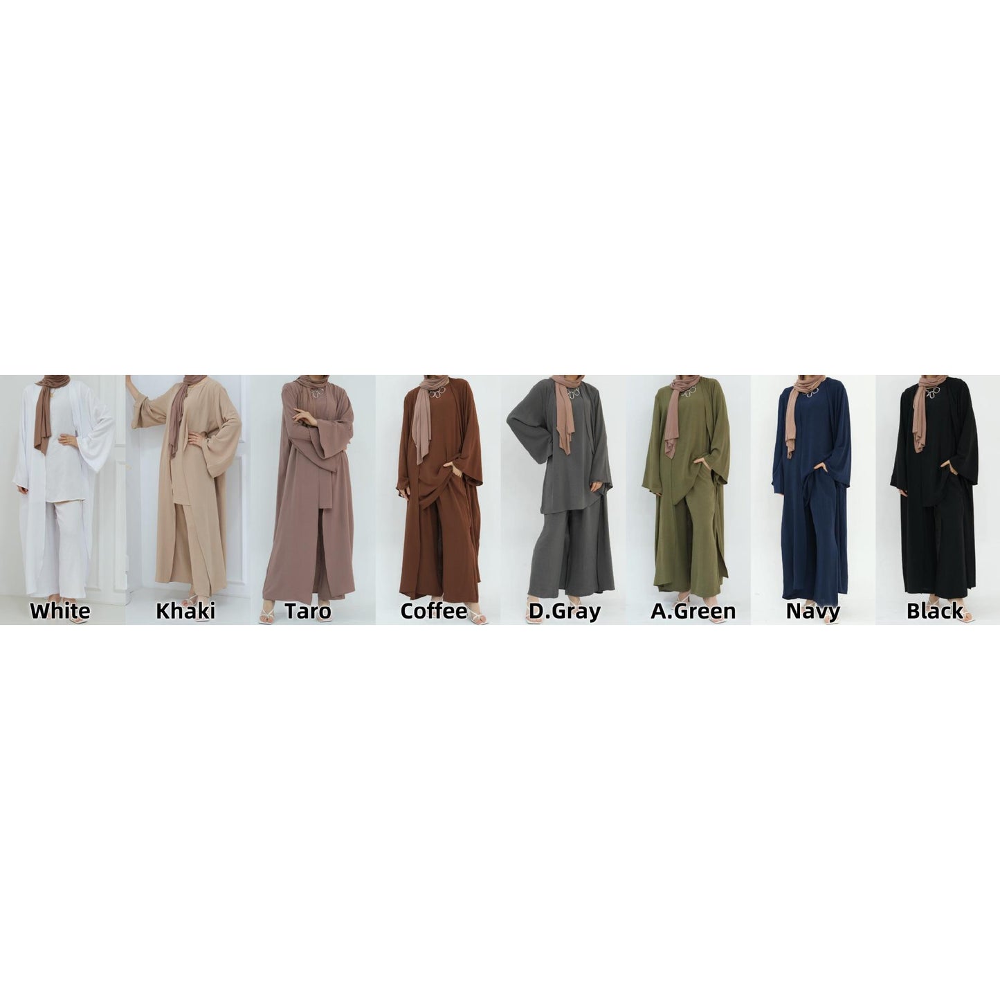HS5107 Classic Solid Color Three-piece Suit - Loose Long Design Combination