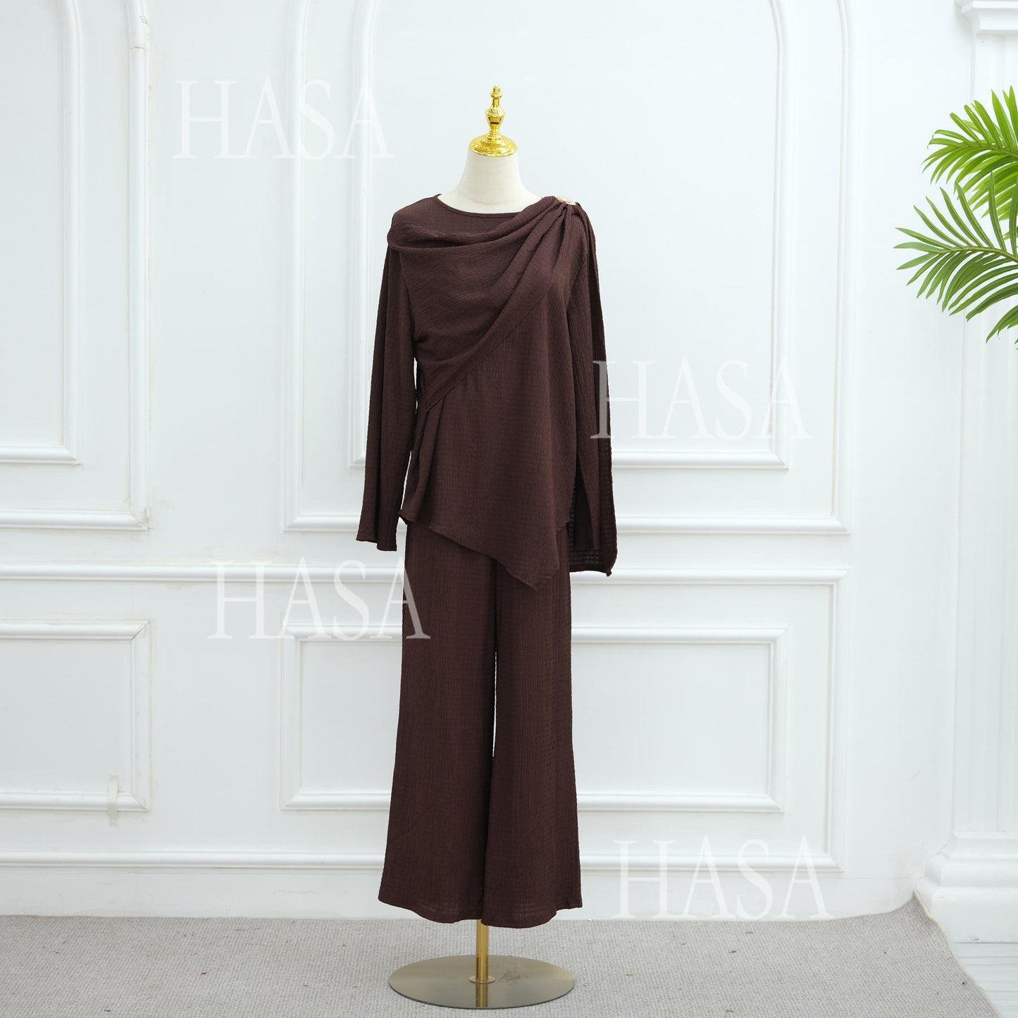 HS6568 Solid Color Design Top + Pants Two-piece Set for Daily Personality Wear