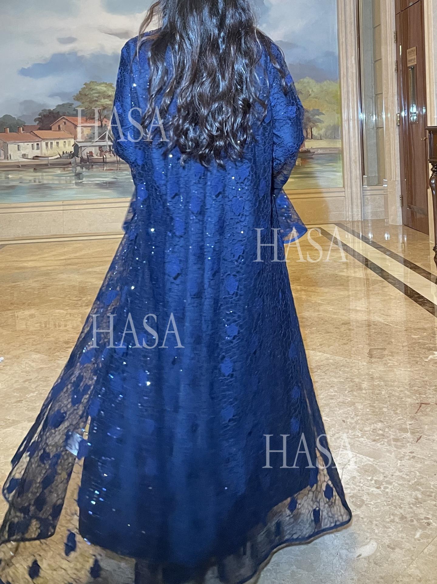 HS6488 Two-piece long dress with flared sleeves and lace sequined cape