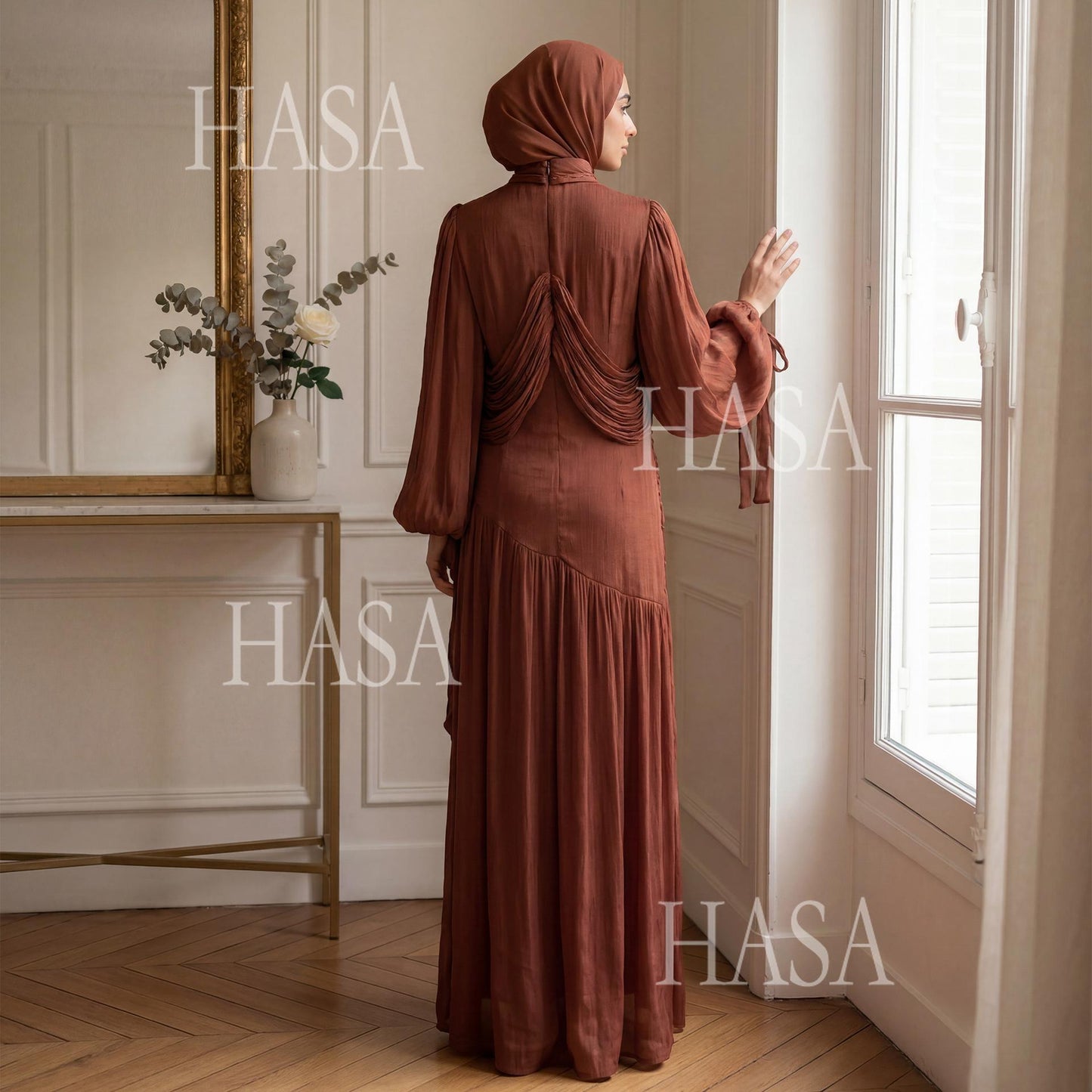 HASA HS6803 Chic Ruched Maxi Dress with Elegant Flow