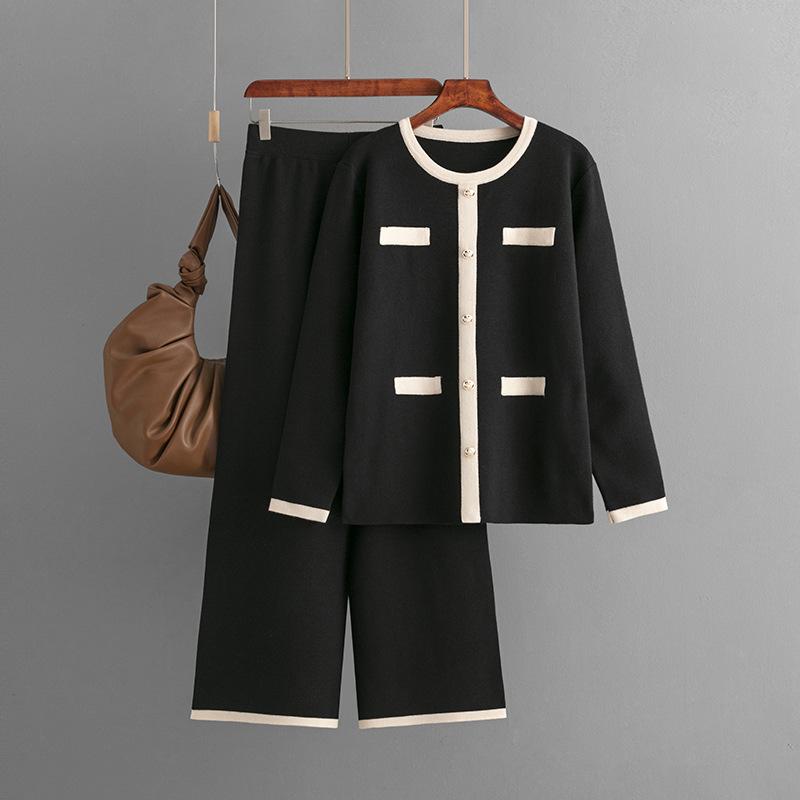 HS0578 Elegant Contrast Trim Knit Two-Piece Set