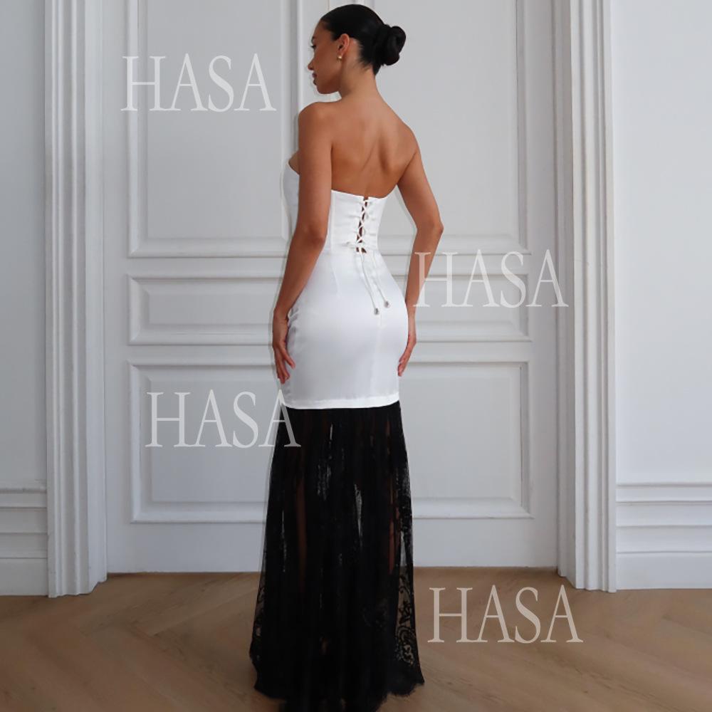 HASA HS6767 Minimal Glam Lace Panel Bodycon Dress