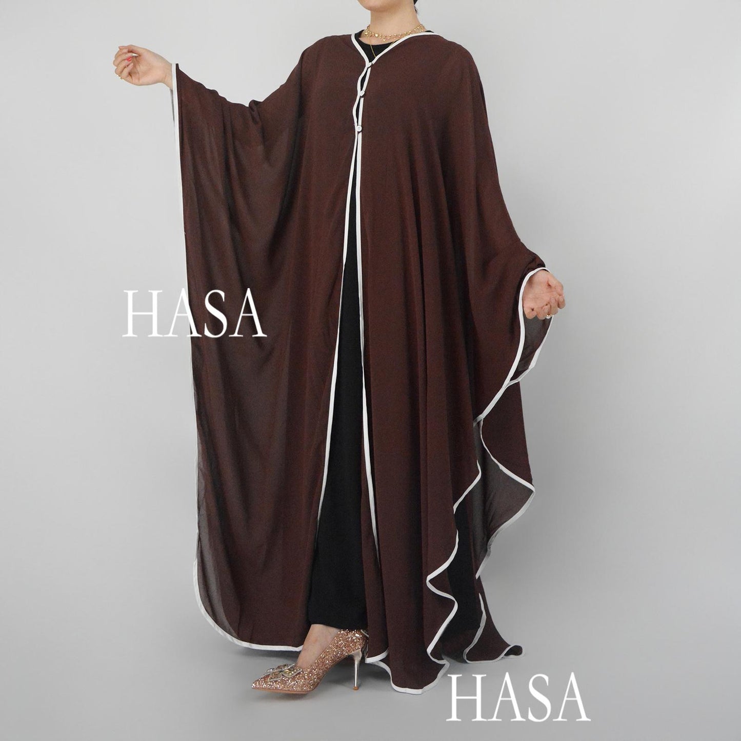 HS6325  One Size Chiffon Cover-Up with Batwing Sleeves and Button Front