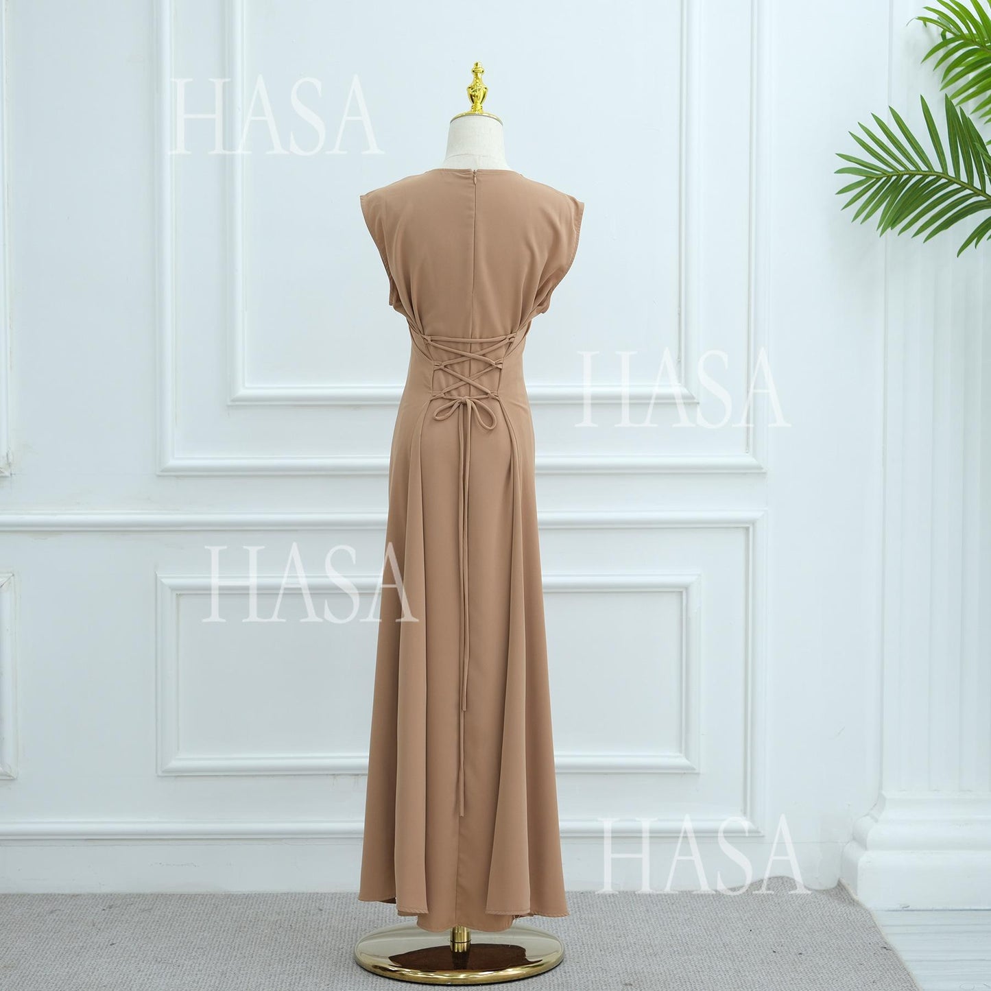 HS6470 Sleeveless Long Dress with Adjustable Back Lacing