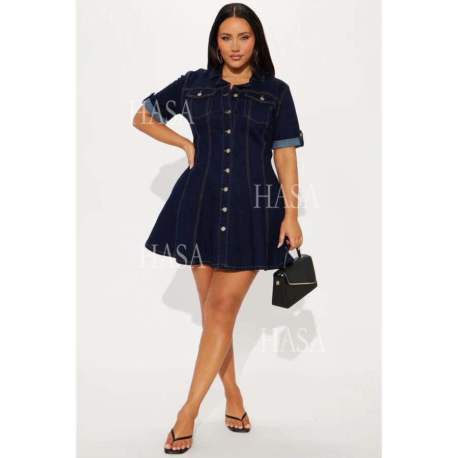 HASA HS6788 Edgy Button Up Denim Dress for Streetwear Party Looks