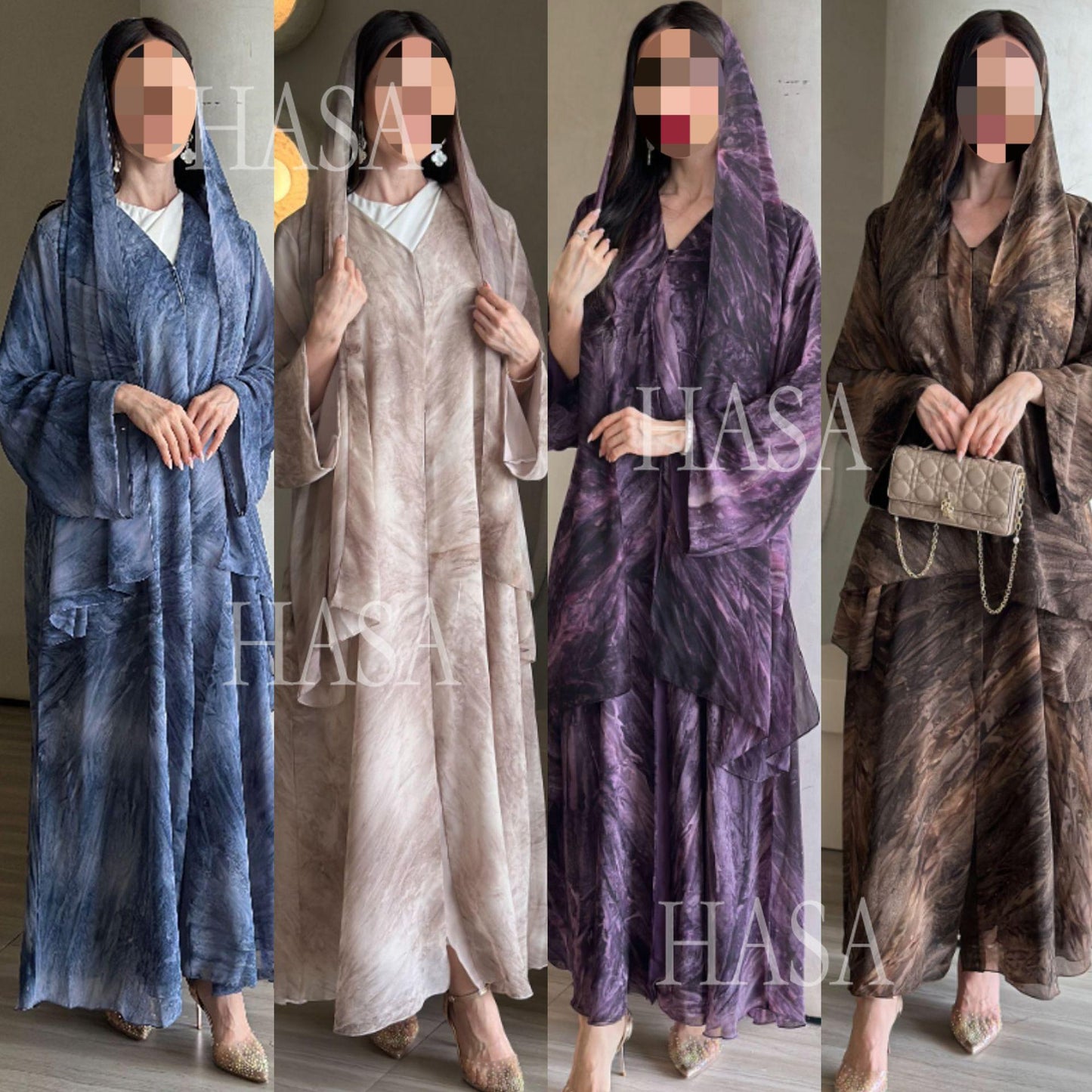 HS6551 Printed Abaya Cardigan with Matching Scarf Two-Piece Set