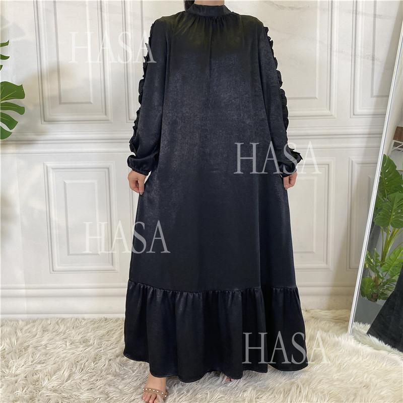 HS6591 Solid Color Turtleneck Long Sleeve Dress with Pleated Waistband