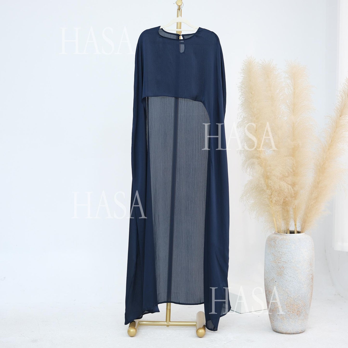 HS5870 Elegant drape two-piece robe dress-Light luxury street style abaya girl