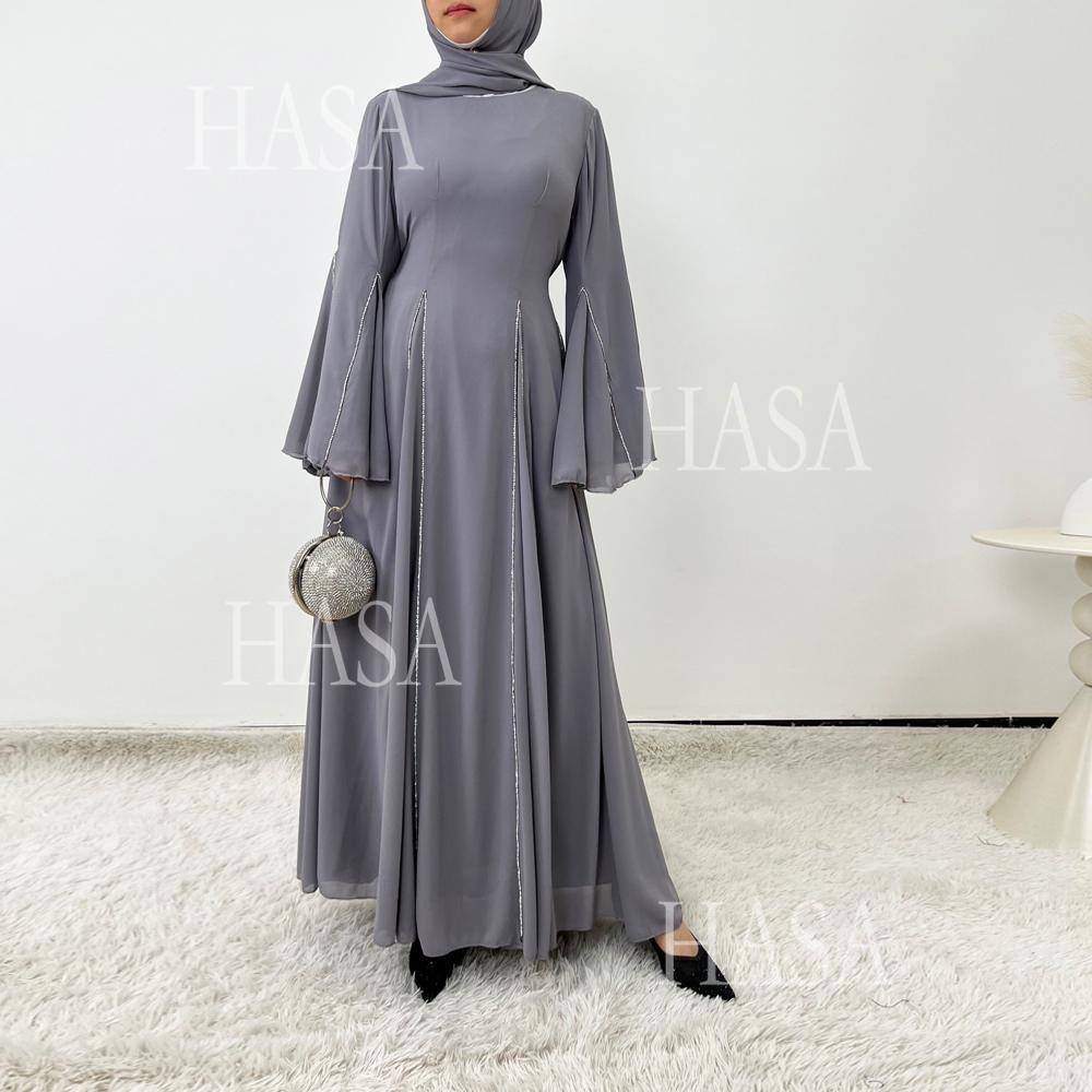 HS6497 Solid Color Light Luxury Chiffon Long Skirt Suit