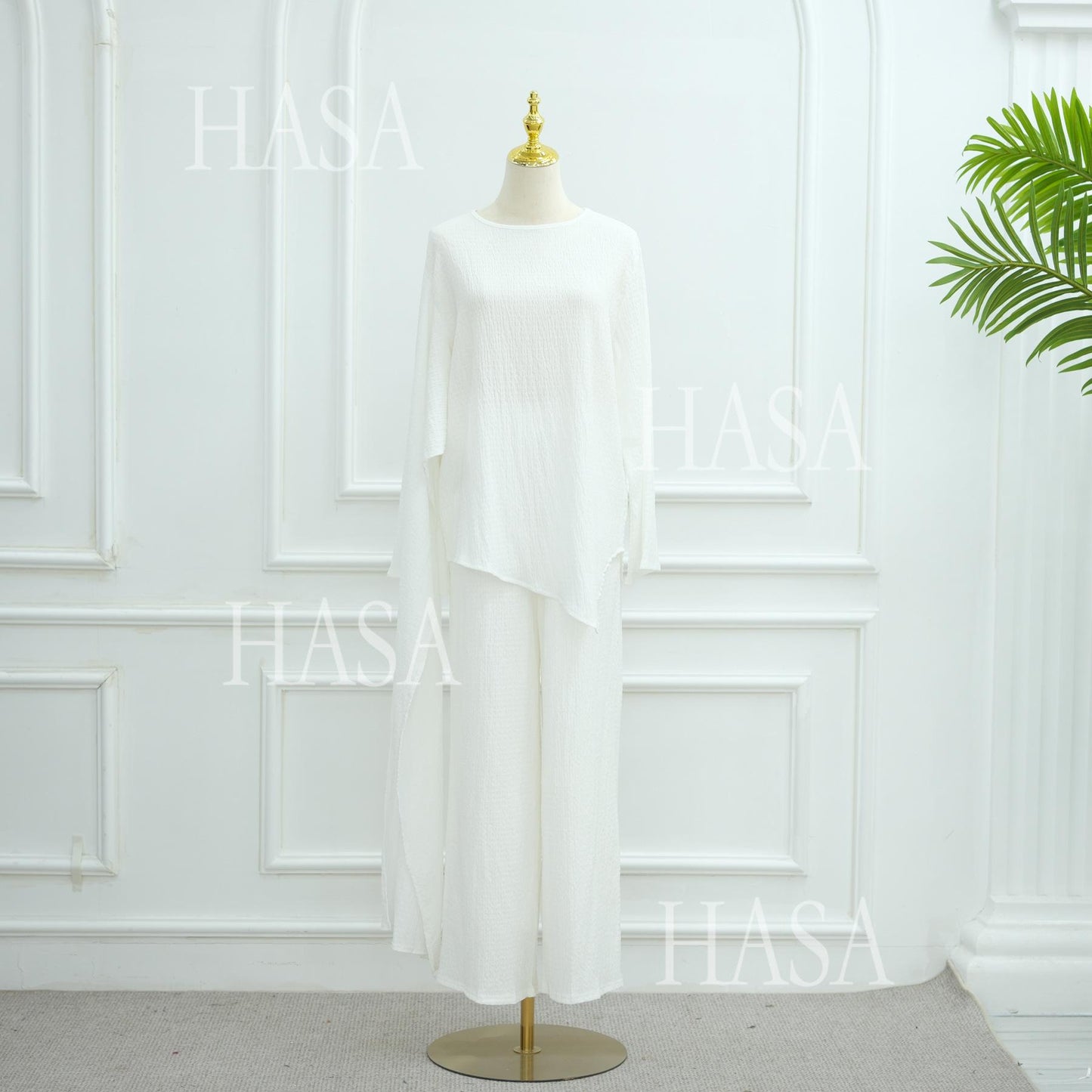 HS6568 Solid Color Design Top + Pants Two-piece Set for Daily Personality Wear