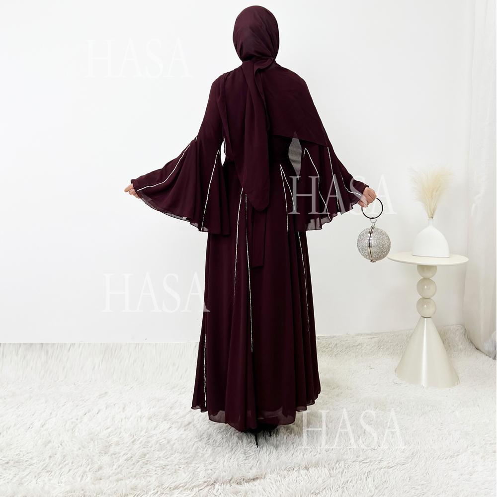 HS6497 Solid Color Light Luxury Chiffon Long Skirt Suit