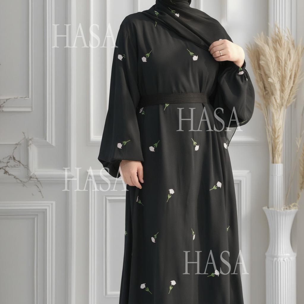 HS5871 Flower Embroidered Two-piece Dress | Elegant Swing + Belt Design