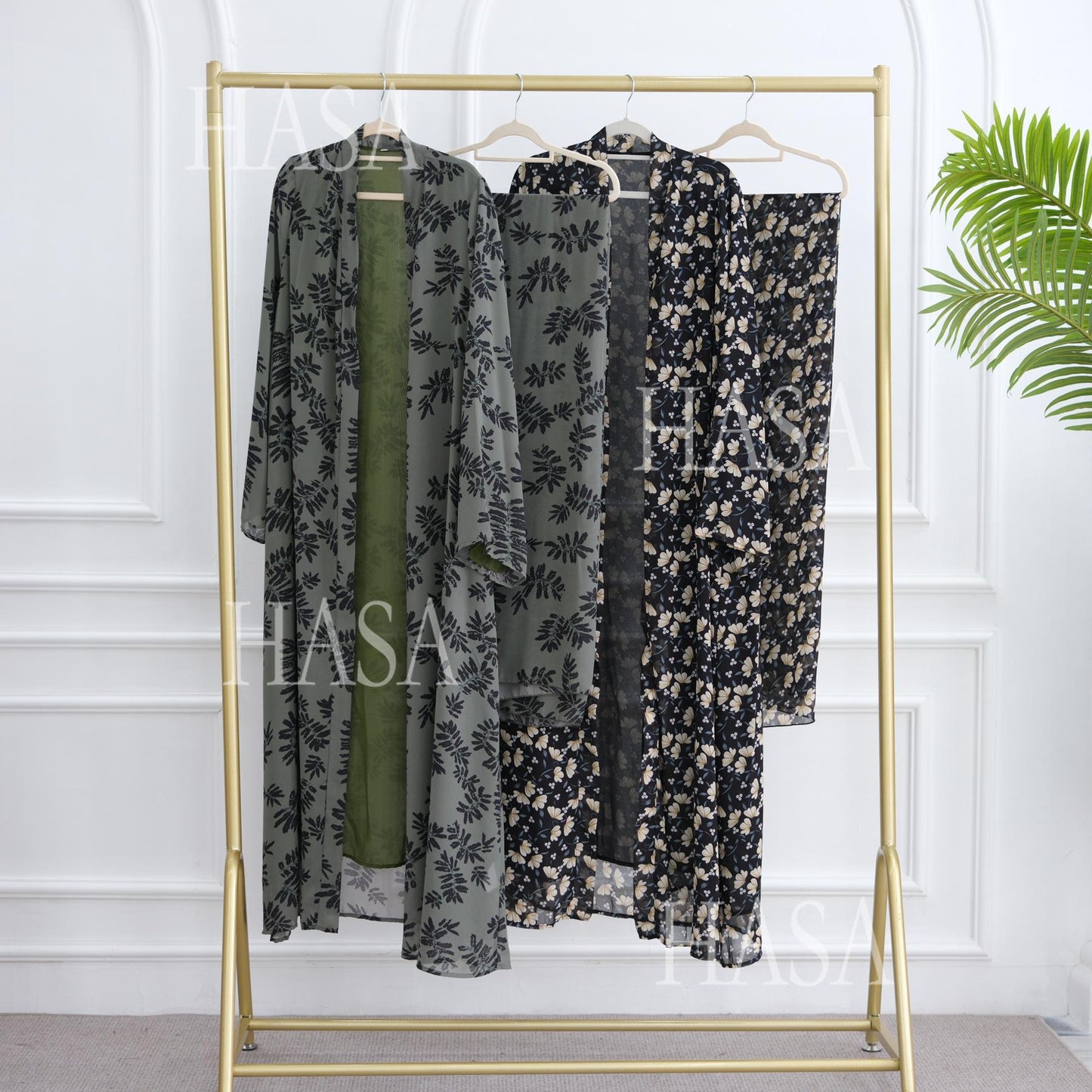 HS6515 Summer Printed Chiffon Jacket and Headscarf Two-Piece Set