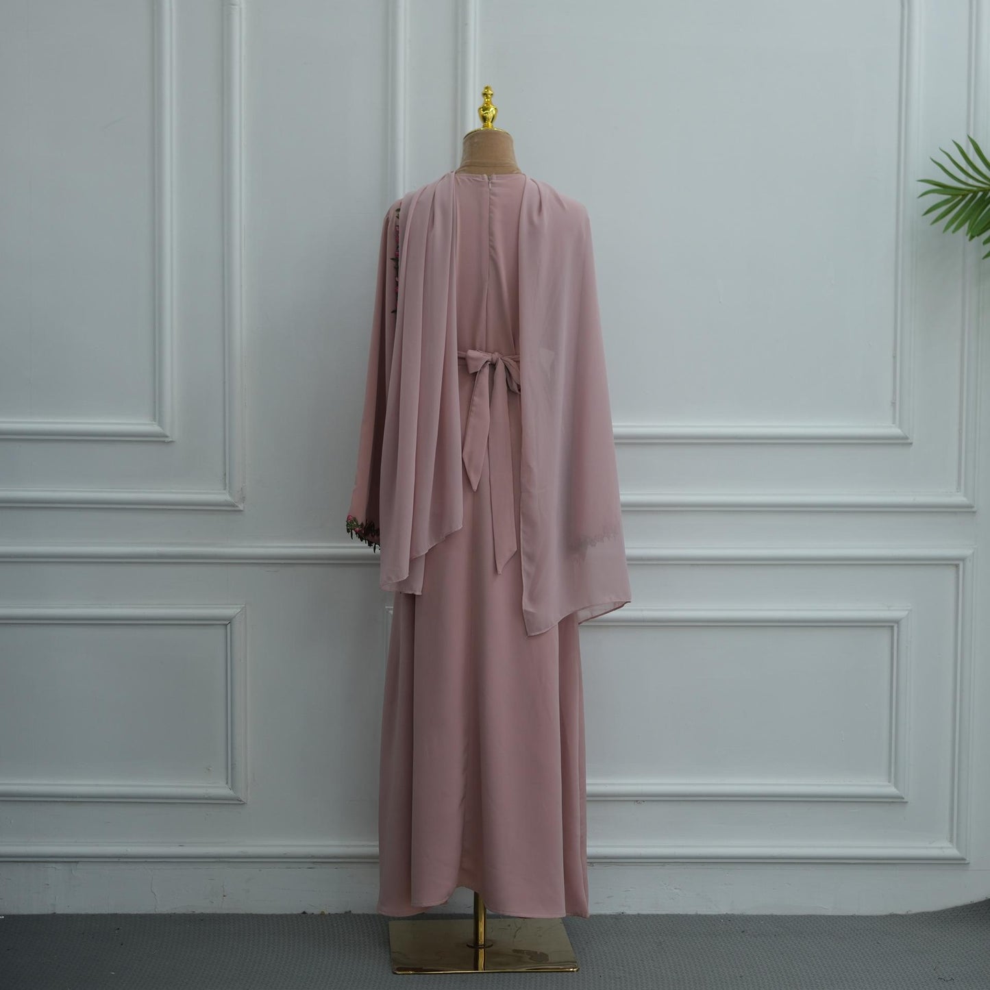 HASA HS6814 Loriya Pink Lace Stitching Two-piece Dress + Headscarf
