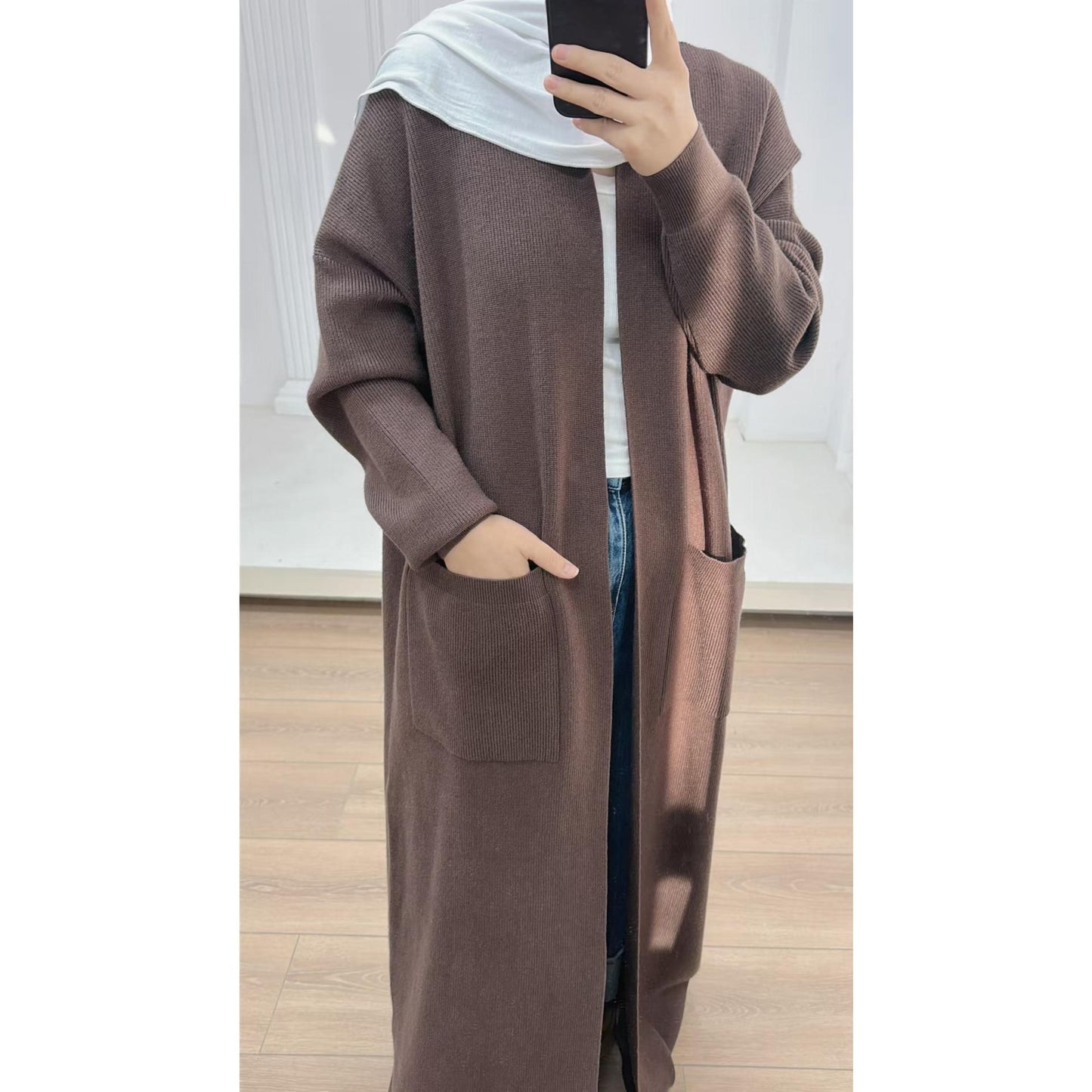 HS5439 Temperament Knitted Cardigan - Autumn and Winter Thick Loose Long Dress long  sleeve