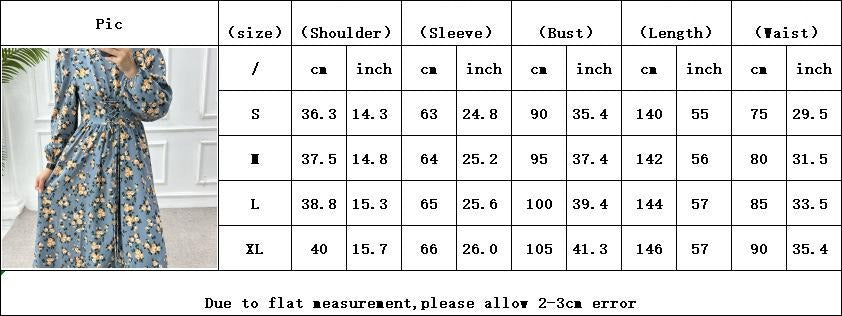 HS6489 Long-sleeved Floral Maxi Dress with Natural Waist