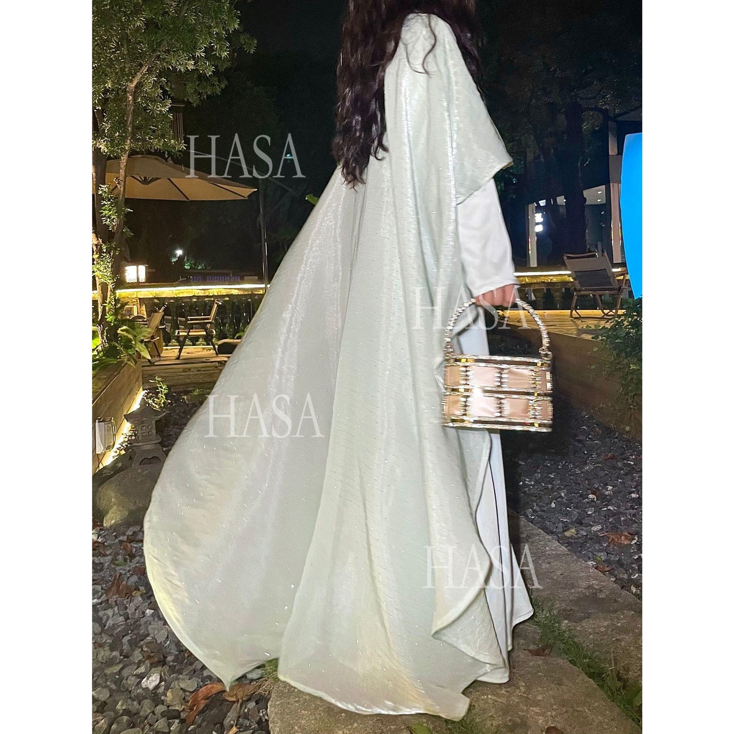 HS6477 Shiny robe two-piece set with rhinestone shawl decoration