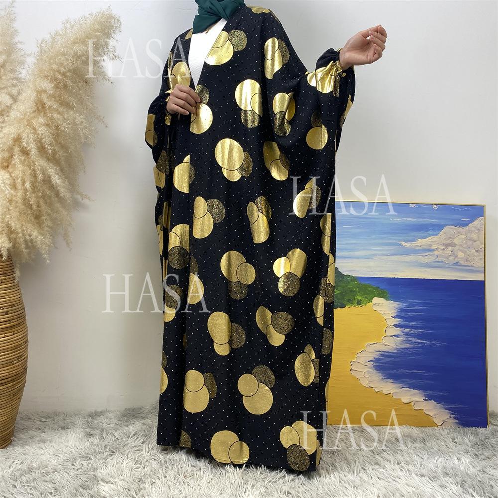 HS6587 Gilded Pattern Cardigan Robe with Bat Sleeves and Loose Flowing Design