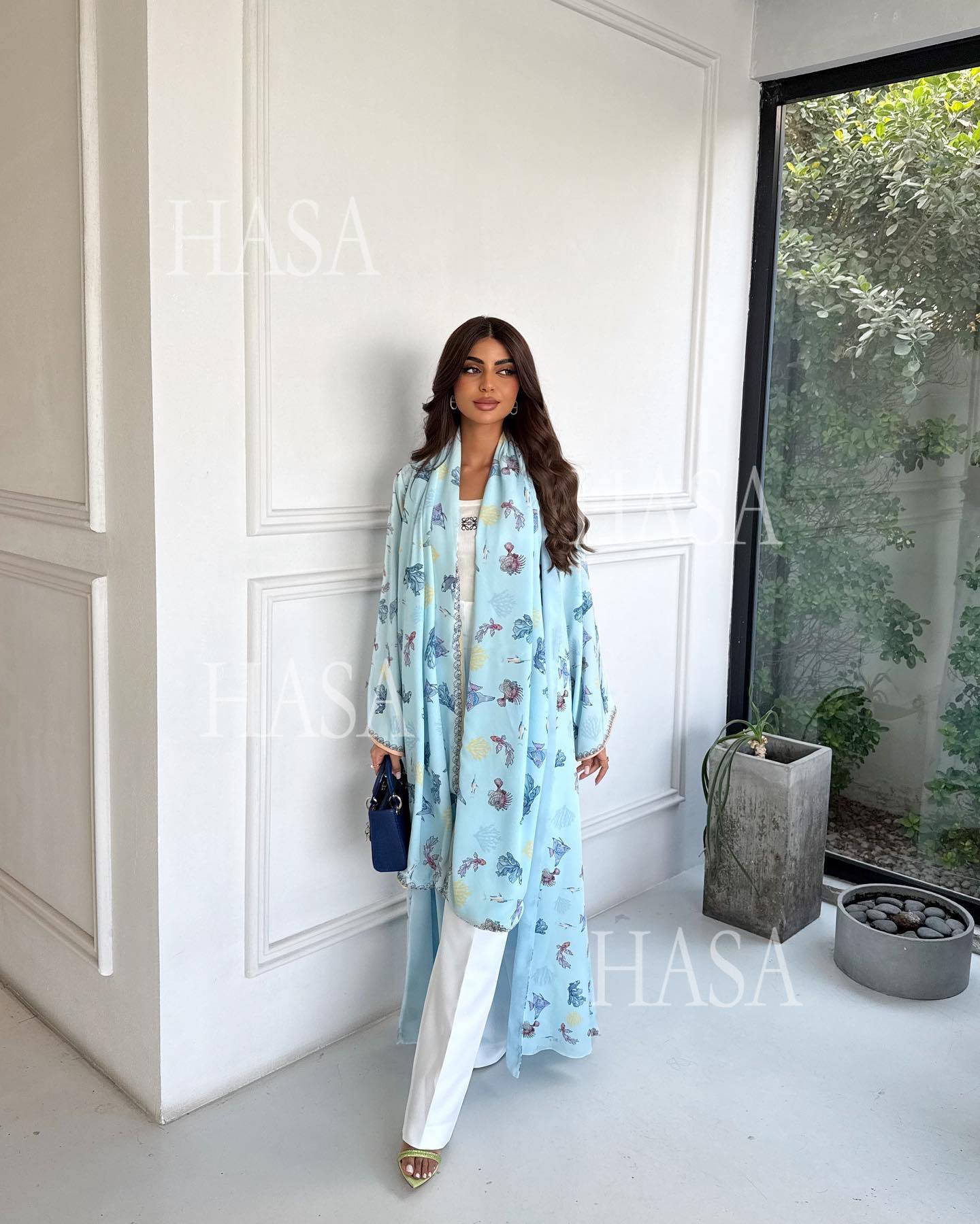 HASA HS6808 Modest Floral Maxi Abaya Cardigan