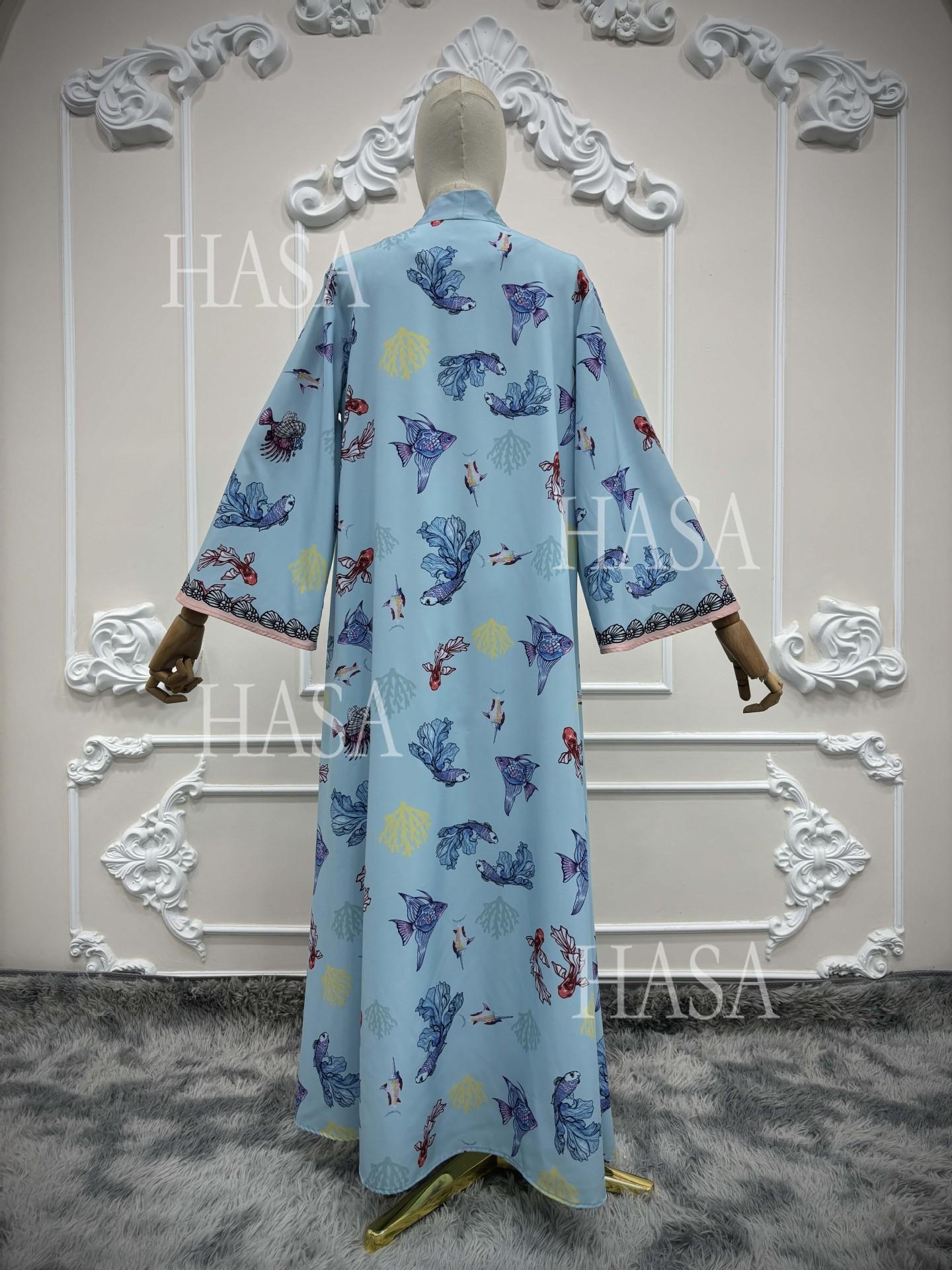 HASA HS6808 Modest Floral Maxi Abaya Cardigan