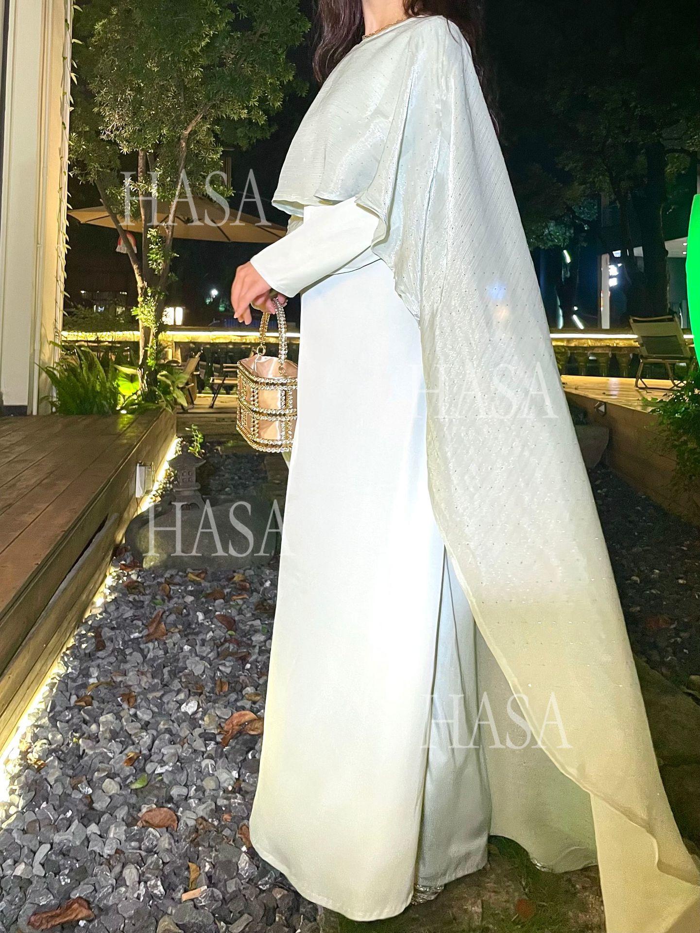 HS6477 Shiny robe two-piece set with rhinestone shawl decoration