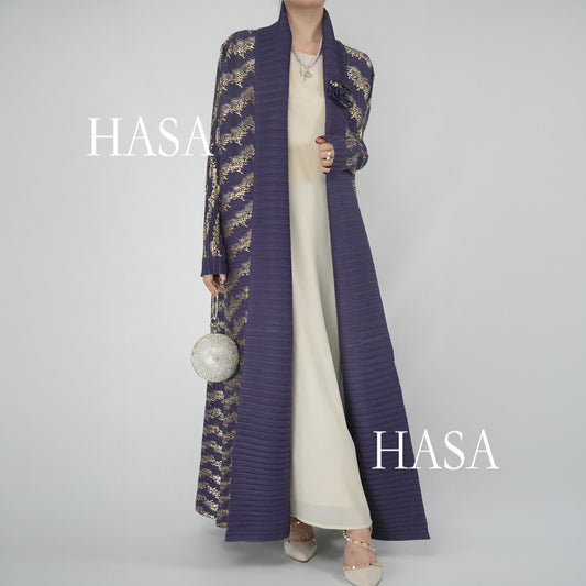 HS5838 Gold-stamped Pleated Long Cardigan with Belt