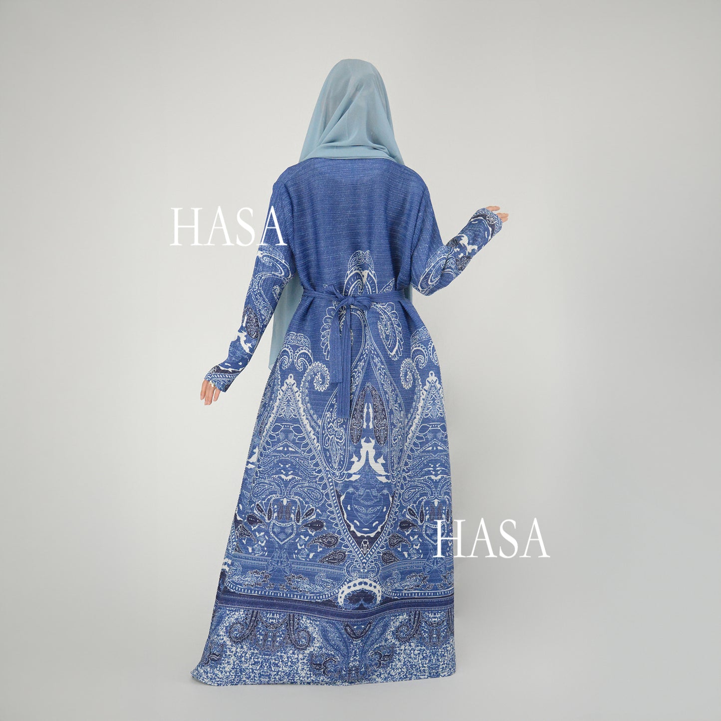 HASA Inclusive Sizing Crinkle Pleated Georgette Ramadan Stretchy Abaya-1