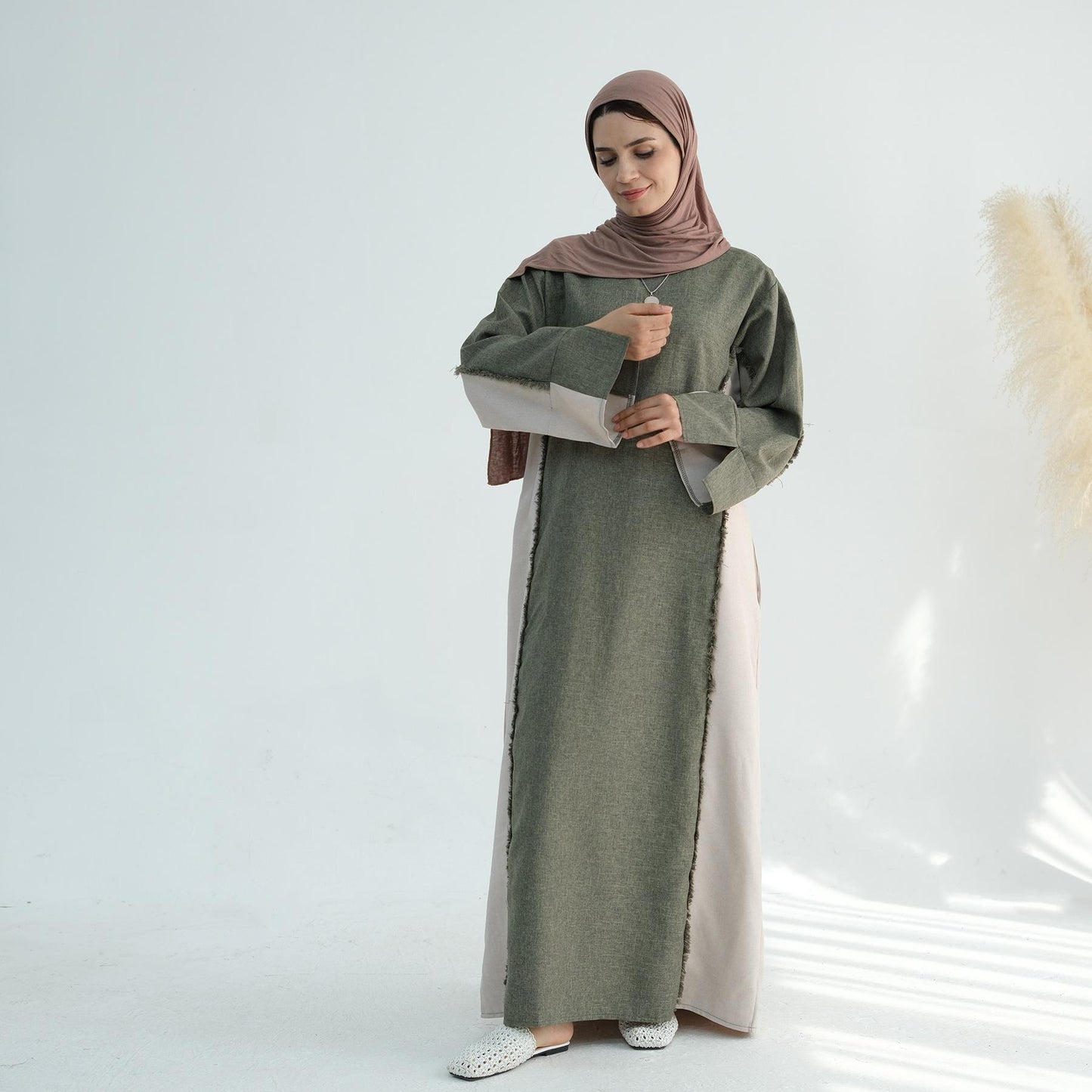 HS5508 Elegant patchwork robe - lightweight and comfortable, showing fashion taste plain casual dress