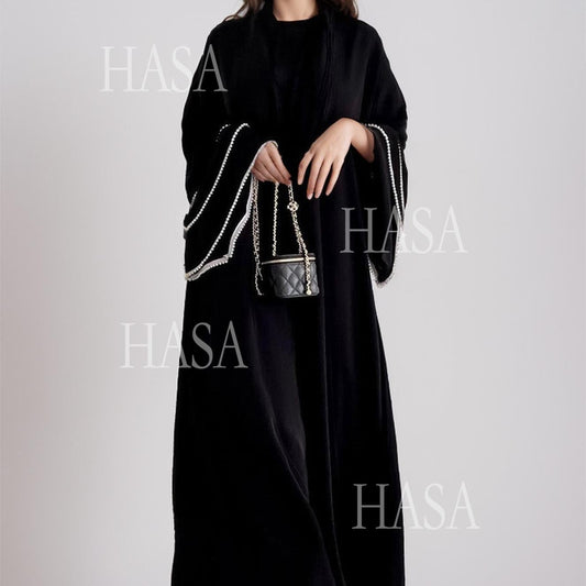 HS6543 Elegant Abaya with Hand-Embroidered Pearl Details