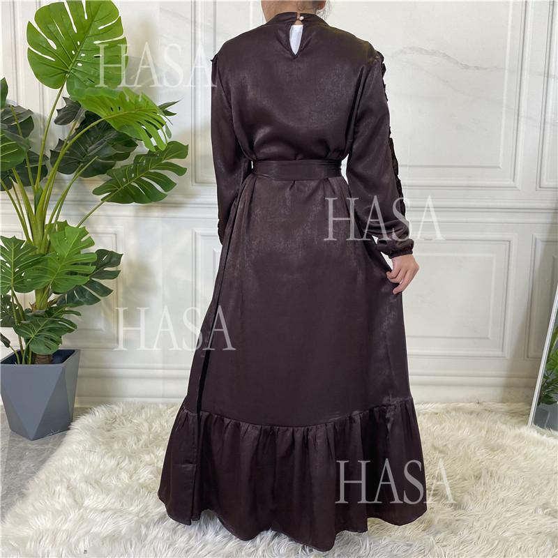 HS6591 Solid Color Turtleneck Long Sleeve Dress with Pleated Waistband