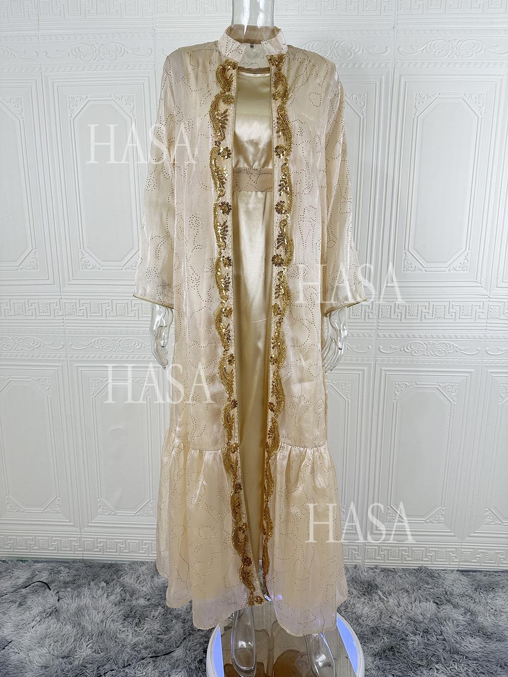 HASA HS6758 Elegant Gold Trim Flowing Maxi Outfit