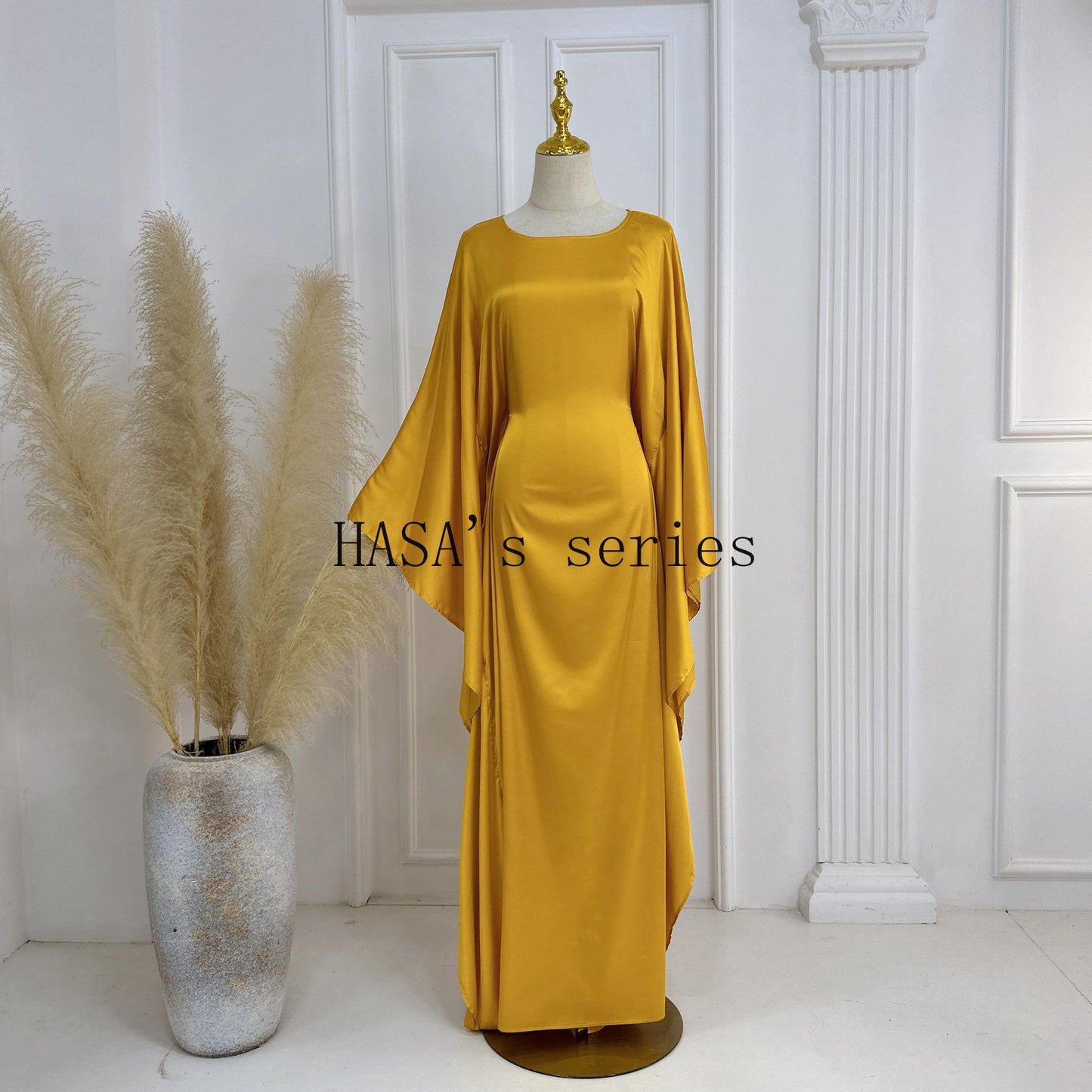 HS1504 Satin Batwing Sleeve Kaftan with Inner Belt