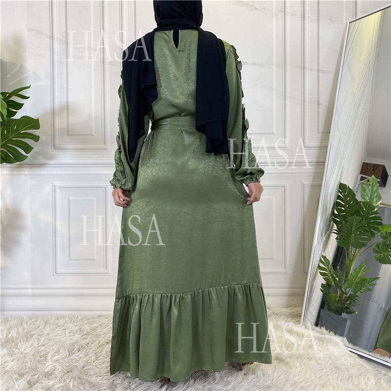HS6591 Solid Color Turtleneck Long Sleeve Dress with Pleated Waistband