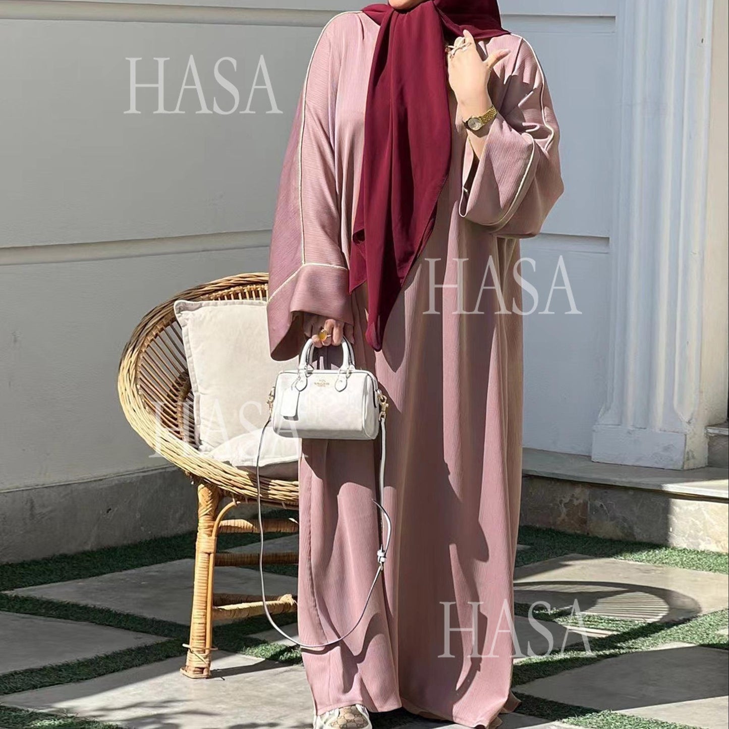 HS5876 Robe with Detailed Design and Gentle Texture for Daily Light Wear abayas
