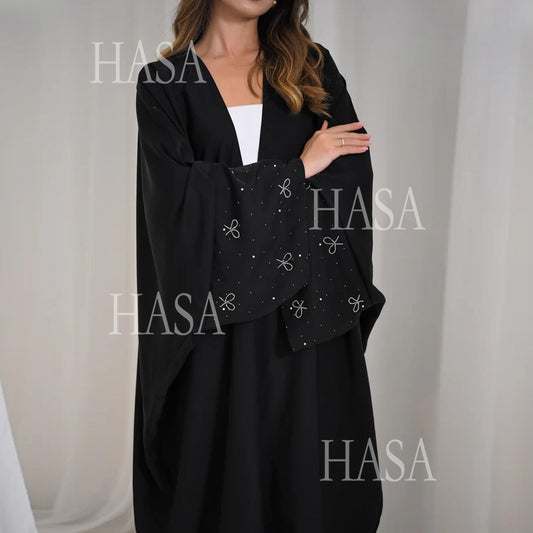 HS6492  Long-sleeved Robe with Bow and Beading