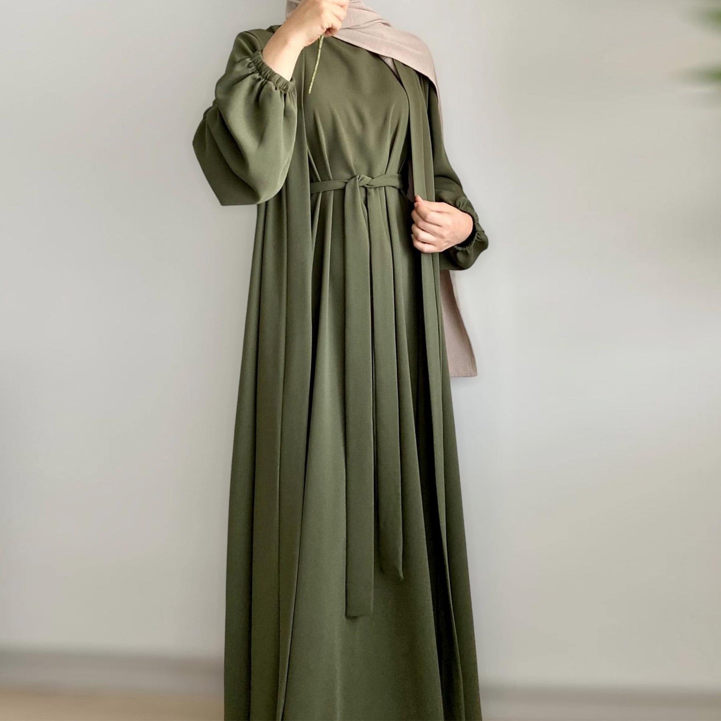 HASASERIES HS0995 3pcs Cardigan+without  Sleeves Inner Dress+Hijab