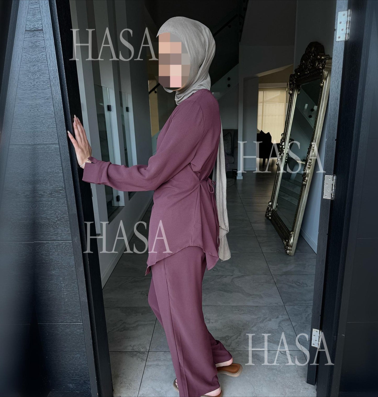 HS6614 Simple solid color two-piece casual suit (excluding headscarf)