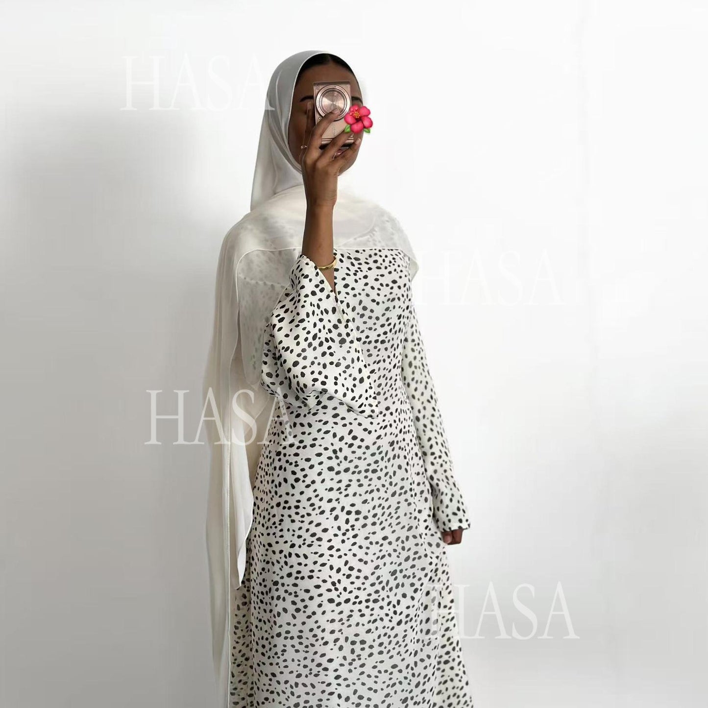 HASA HS6781 Graceful Modest Polka Dot Dress for Everyday Elegance