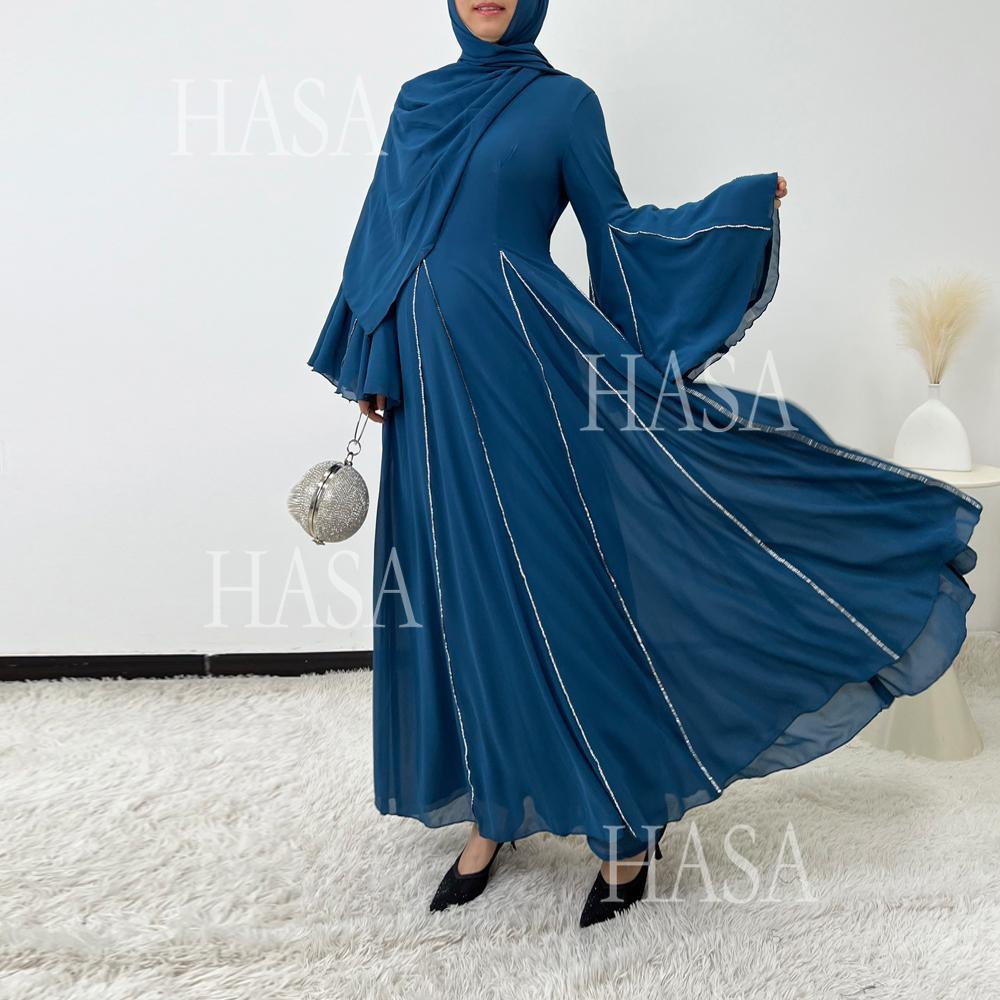 HS6497 Solid Color Light Luxury Chiffon Long Skirt Suit