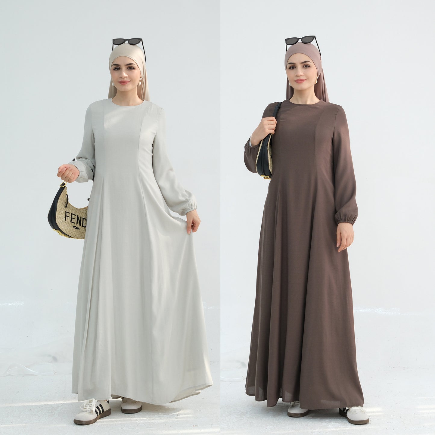 HS6632 Double Lined Simple Long Sleeve Dress