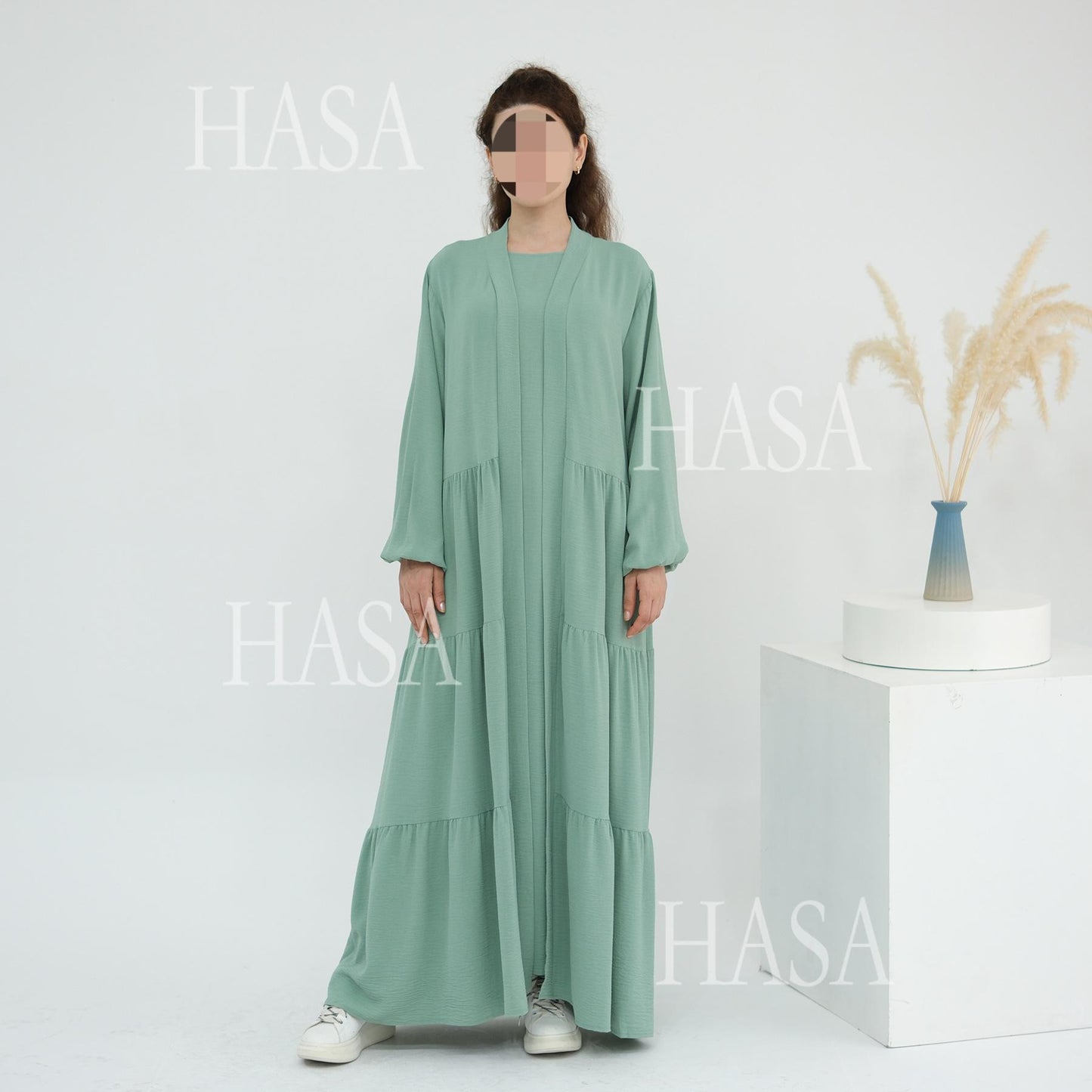 HS6559  Solid Color Loose Robe Dress Two-piece Set