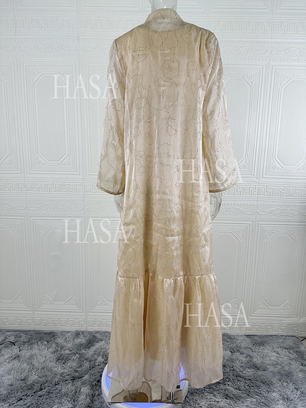 HASA HS6758 Elegant Gold Trim Flowing Maxi Outfit