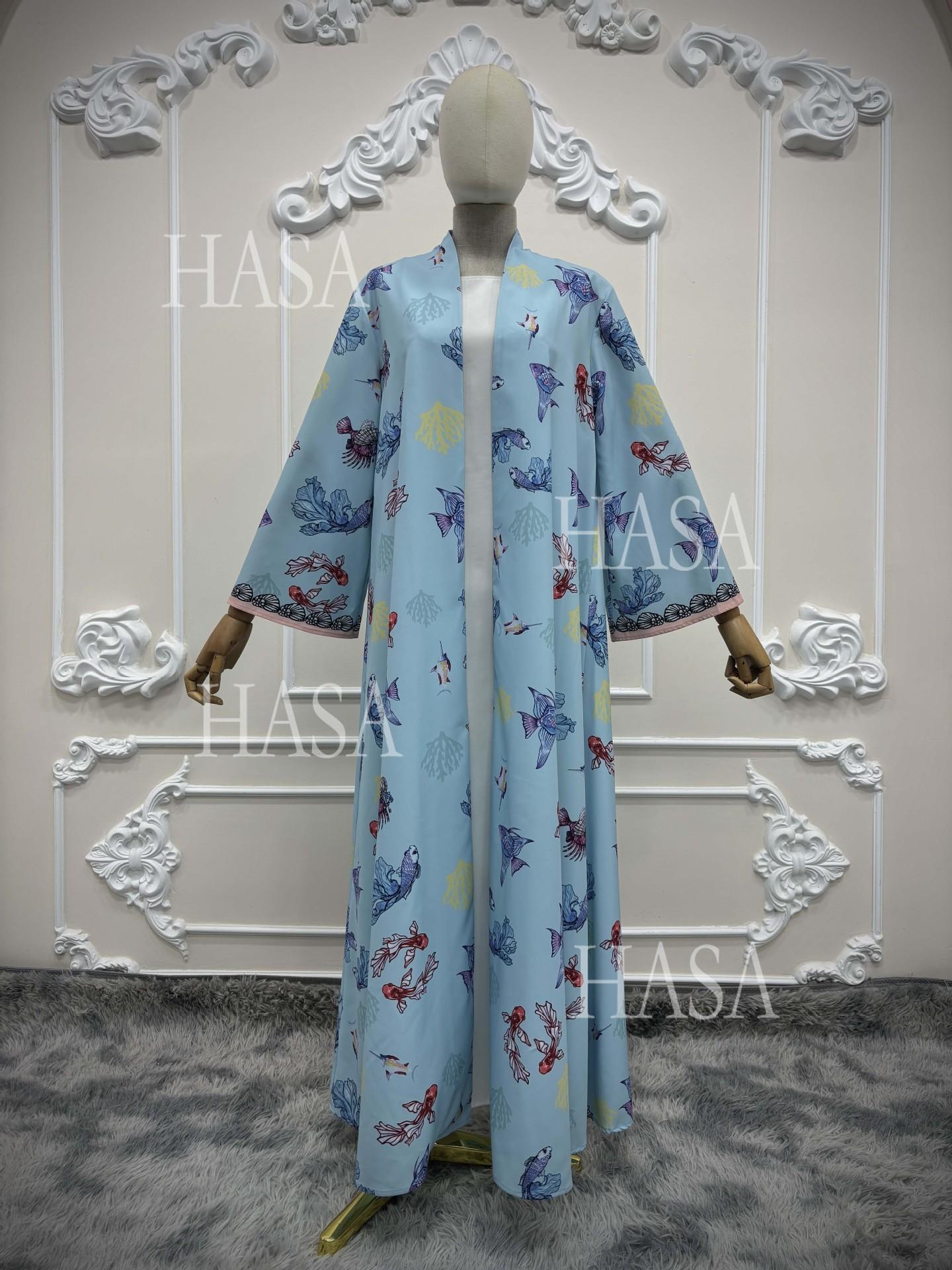 HASA HS6808 Modest Floral Maxi Abaya Cardigan