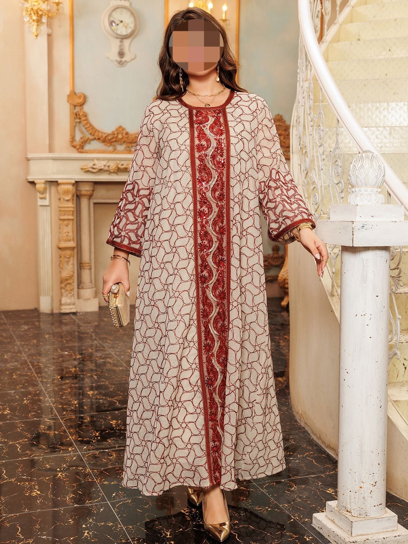 HS6668 A Simple and Elegant Long Dress Adorned with Mesh Embroidery.