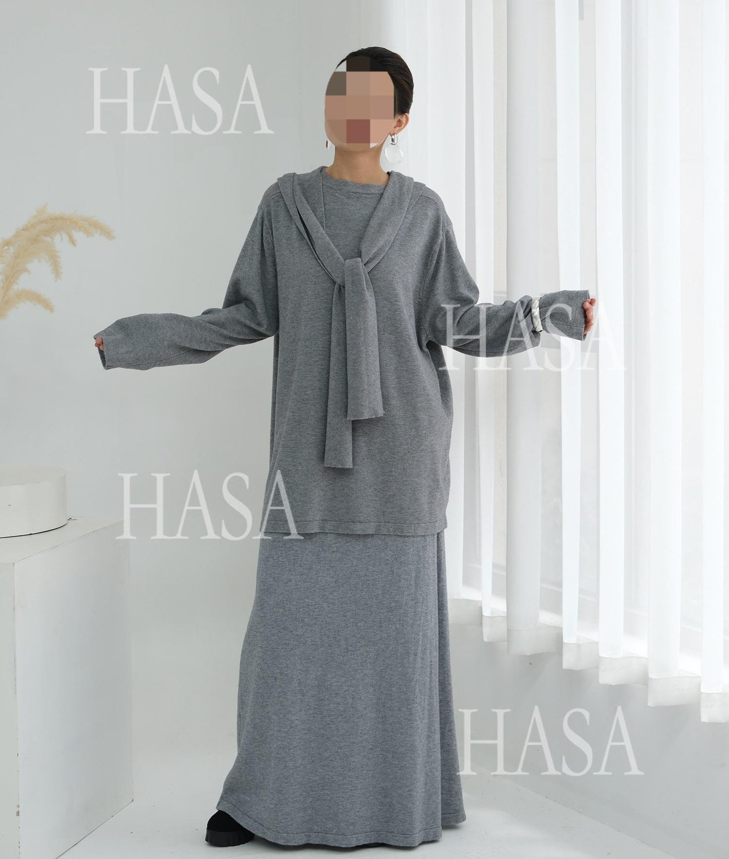 HS6609 Autumn and winter thickened knitted two-piece suit (excluding headscarf)
